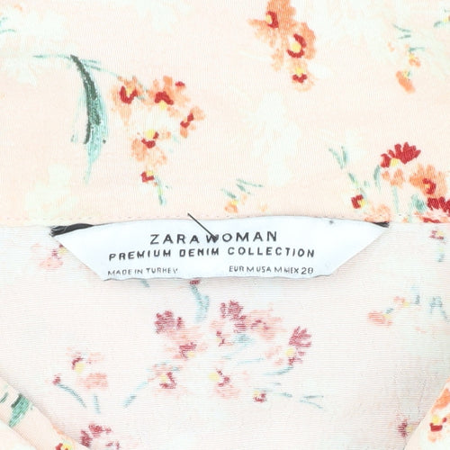 Zara Women's Pink Floral Shirt Dress M Casual Viscose