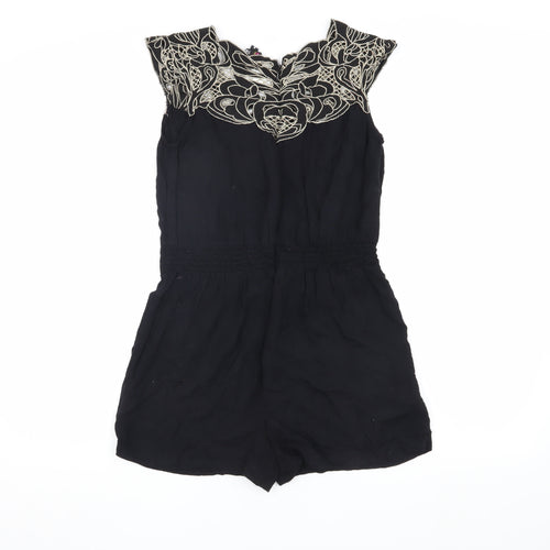 Yumi Women's Black Embroidered Playsuit, Size S