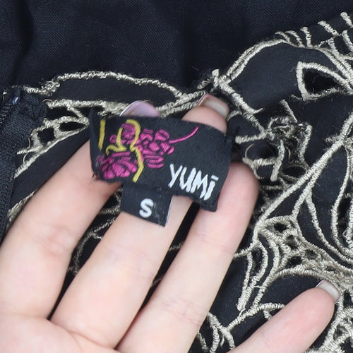 Yumi Women's Black Embroidered Playsuit, Size S