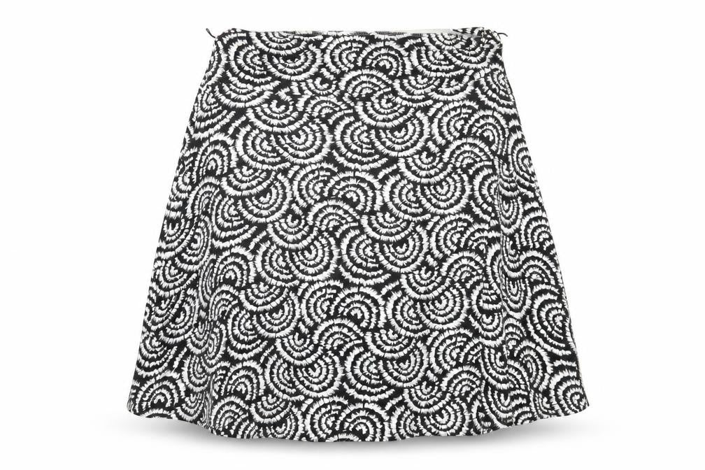 Front view of Soon Women's Black Geometric Skirt, size 16