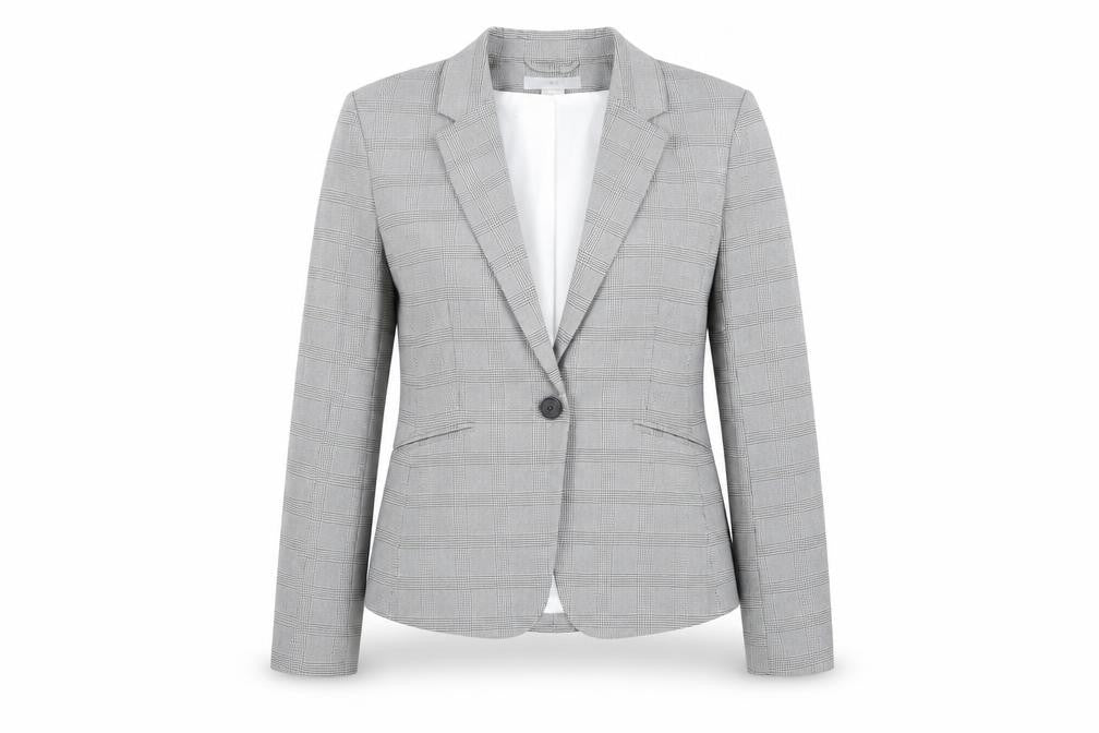 Front view of H&M Women's Grey Houndstooth Blazer, size 10