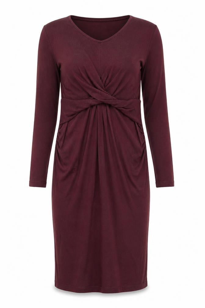 Front view of Mama Licious Women's Purple Maternity Dress V-Neck