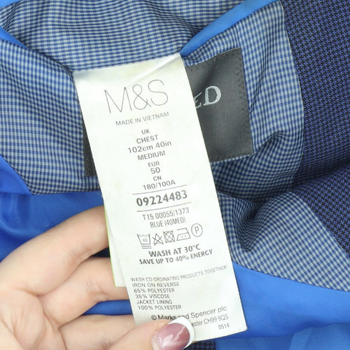 Marks and Spencer Men's Blue Check Blazer Size M
