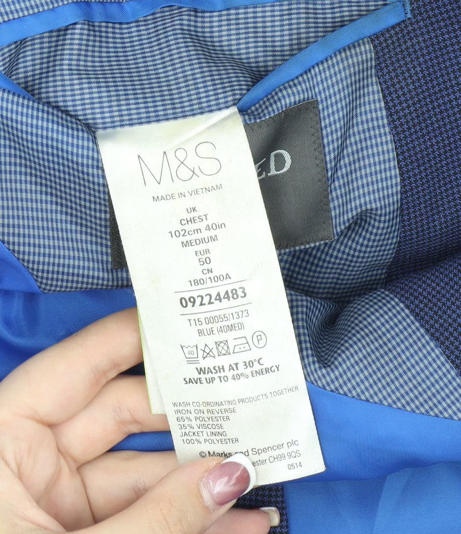 Marks and Spencer Men's Blue Check Blazer Size M