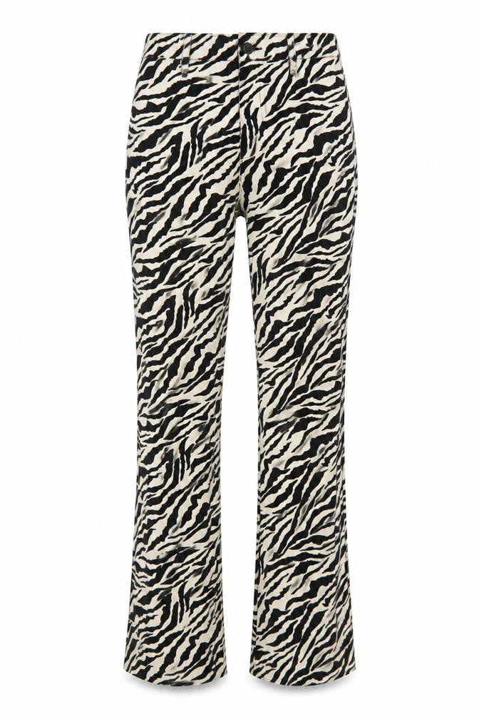 Front view of Motel Rocks Women's Flared Animal Print Trousers XS