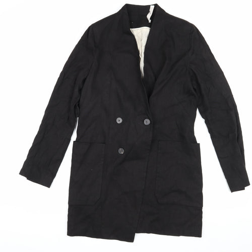MNG Women's Black Linen Overcoat Size 10 Business Casual