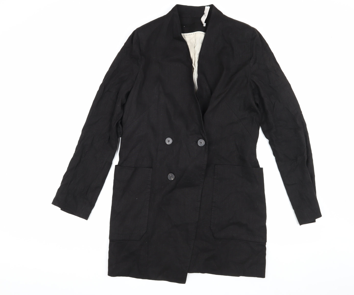 MNG Women's Black Linen Overcoat Size 10 Business Casual