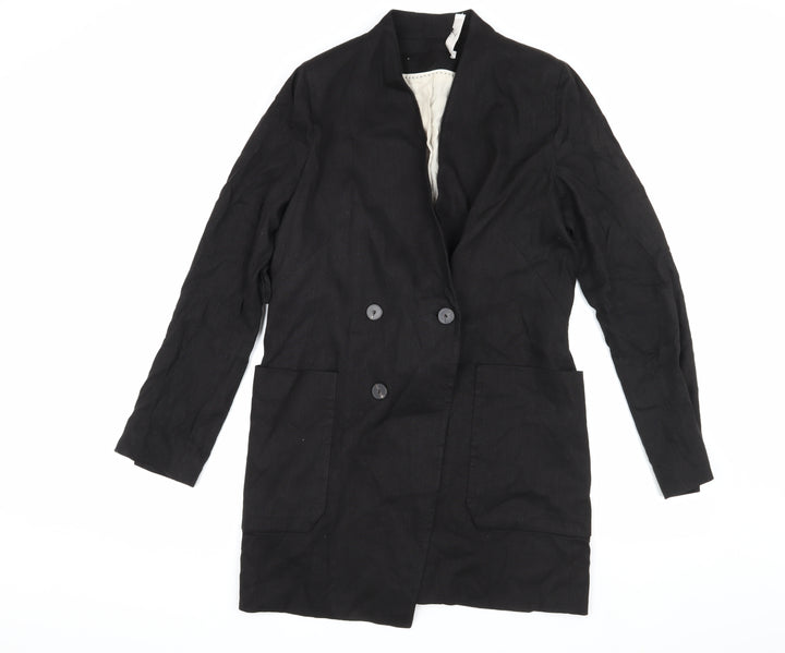 MNG Women's Black Linen Overcoat Size 10 Business Casual