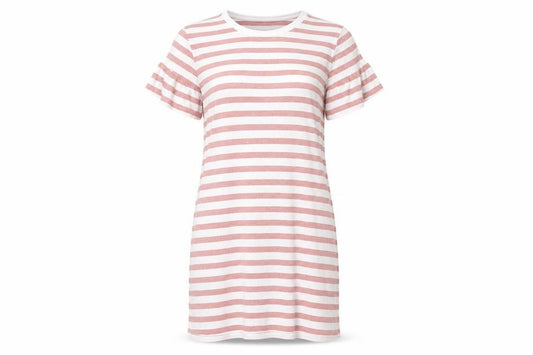Front view of ASOS Women's Pink Striped T-Shirt Dress, size 10