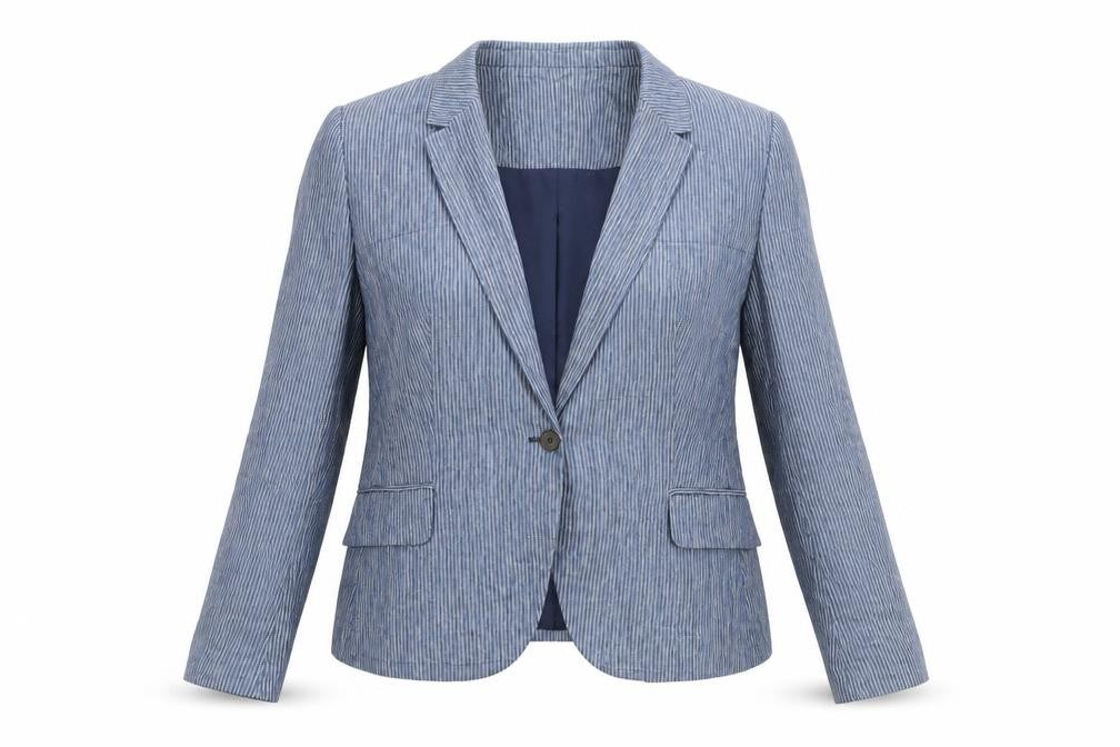 Front view of Zara Basic Women's Blue Pinstripe Blazer XL Business