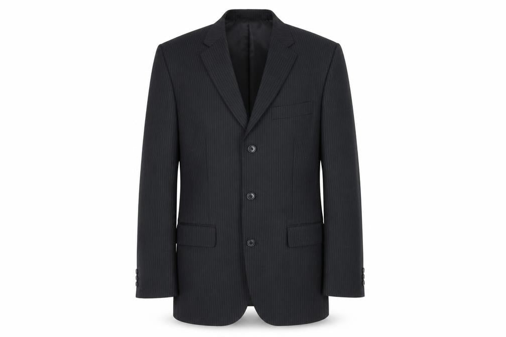 Front view of Jack Reid Men's Black Striped Blazer 40R