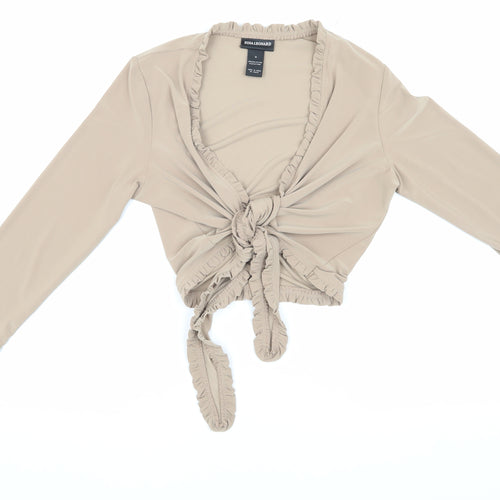 Nina Leonard Women's Beige Wrap Blouse, Size M