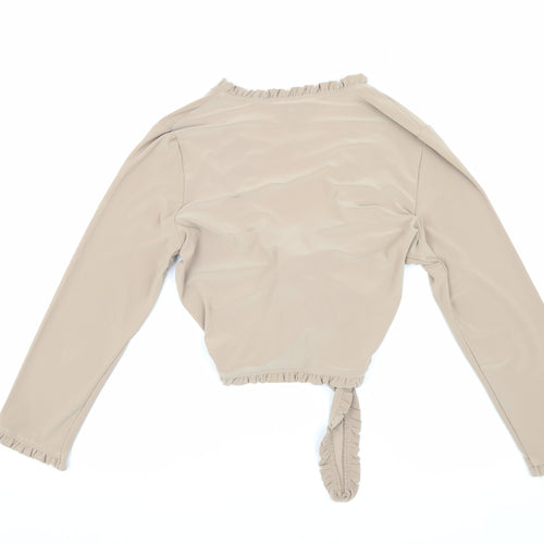 Nina Leonard Women's Beige Wrap Blouse, Size M