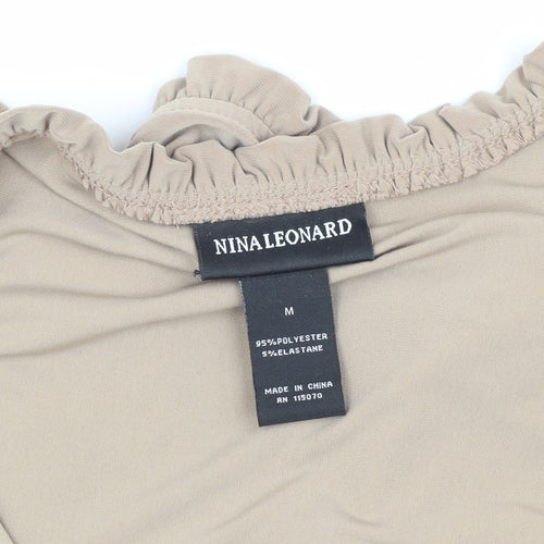 Nina Leonard Women's Beige Wrap Blouse, Size M
