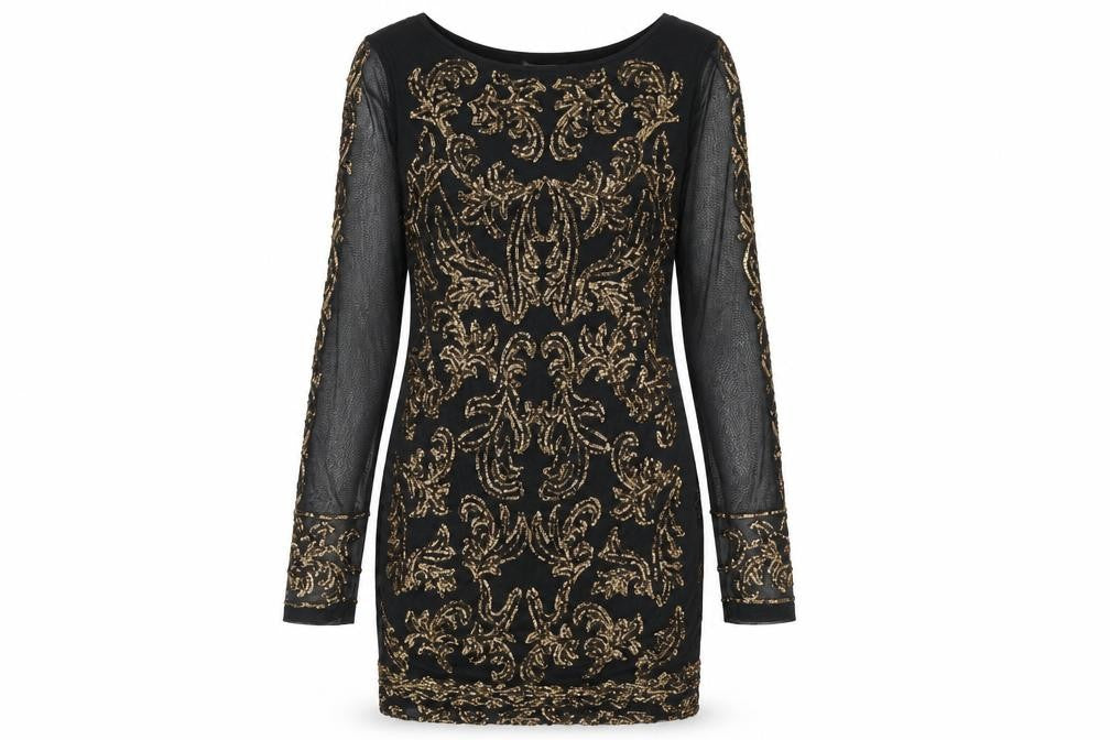 Front view of Marks & Spencer Black Sequin Bodycon Dress, size 10