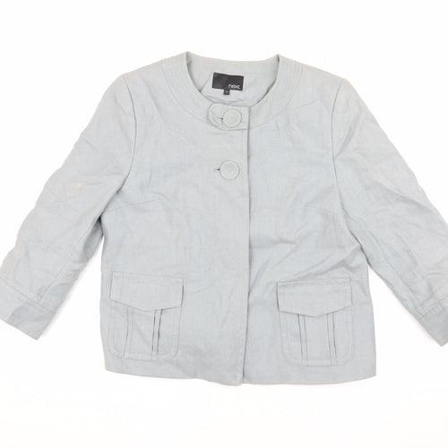 Next Women Grey Blazer Size 10 Linen Blend 3/4 Sleeve