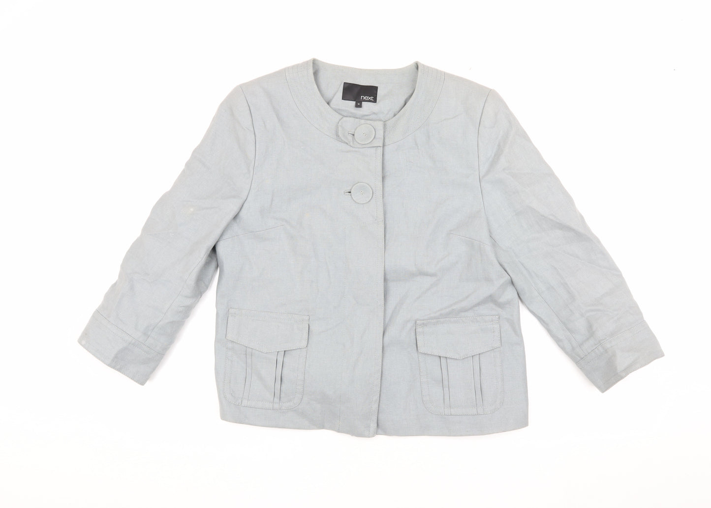 Next Women Grey Blazer Size 10 Linen Blend 3/4 Sleeve