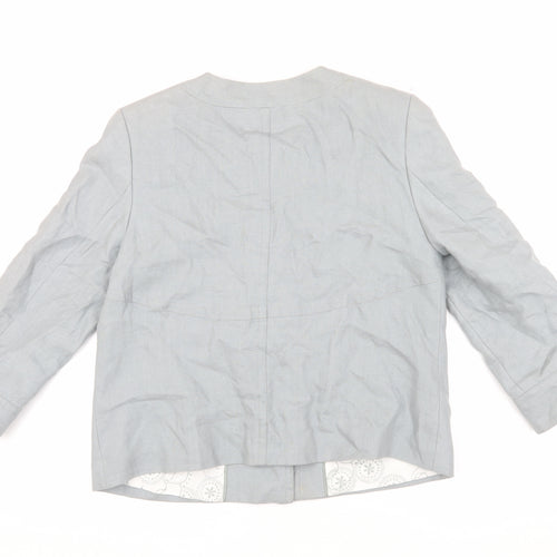 Next Women Grey Blazer Size 10 Linen Blend 3/4 Sleeve