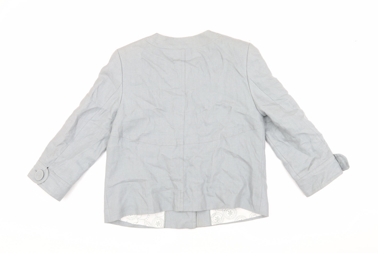 Next Women Grey Blazer Size 10 Linen Blend 3/4 Sleeve