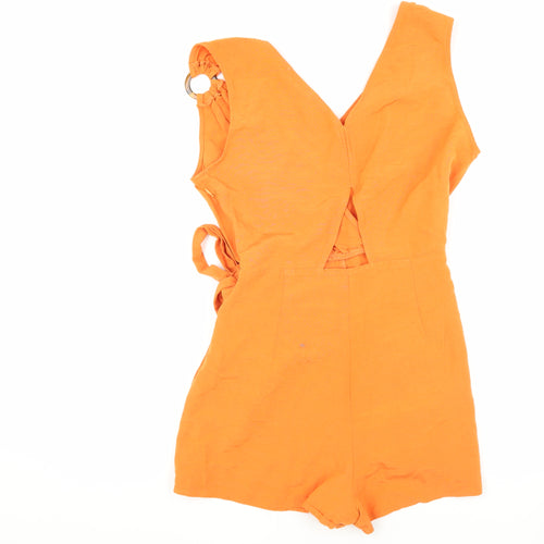 Zara Women's Orange V-Neck Wrap Playsuit, Size 10