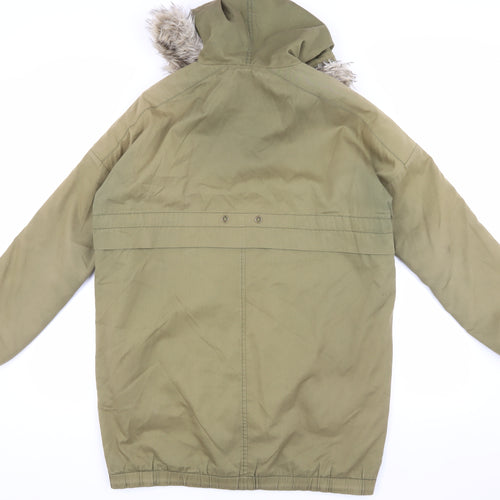 Zara Unisex Green Parka S Faux Fur Hood Coat