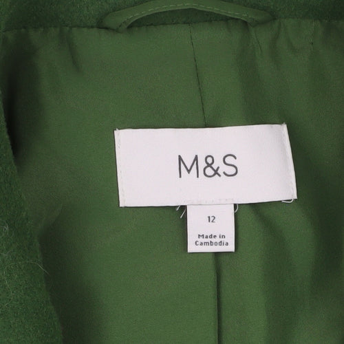 Marks and Spencer Women's Green Wool Overcoat Size 12