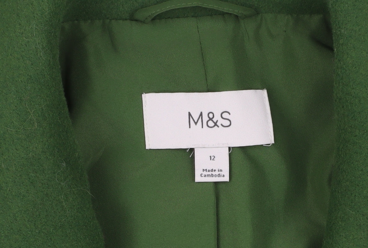 Marks and Spencer Women's Green Wool Overcoat Size 12