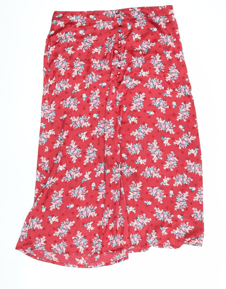 Red Herring Women's Red Floral Midi A-Line Skirt Size 16
