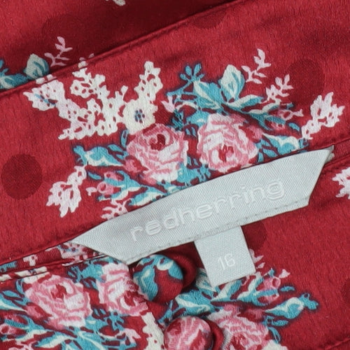 Red Herring Women's Red Floral Midi A-Line Skirt Size 16
