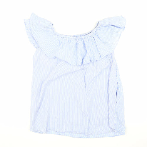 Zara Blue Striped Off-Shoulder Ruffle Blouse