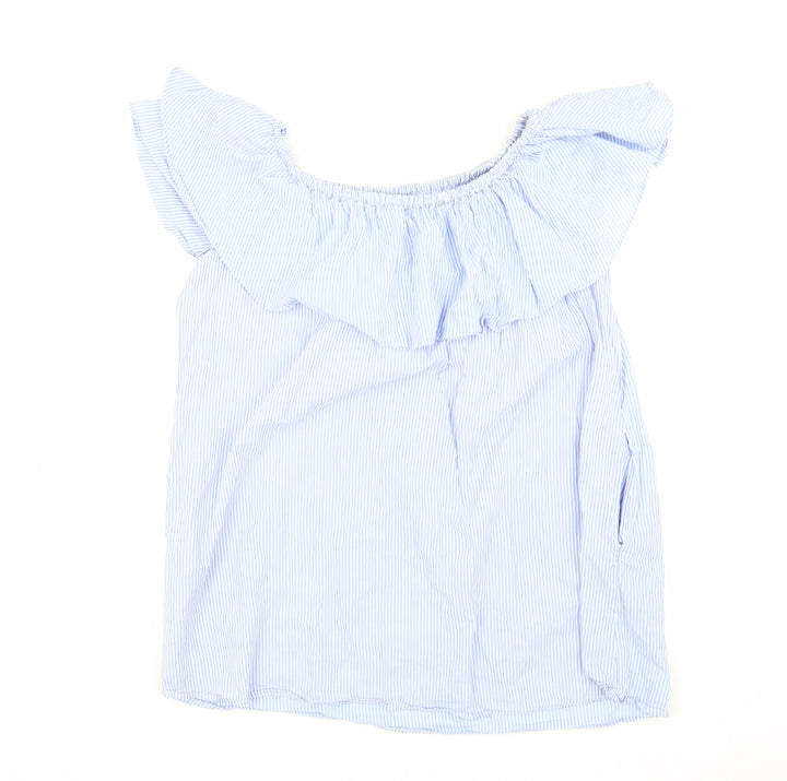 Zara Blue Striped Off-Shoulder Ruffle Blouse