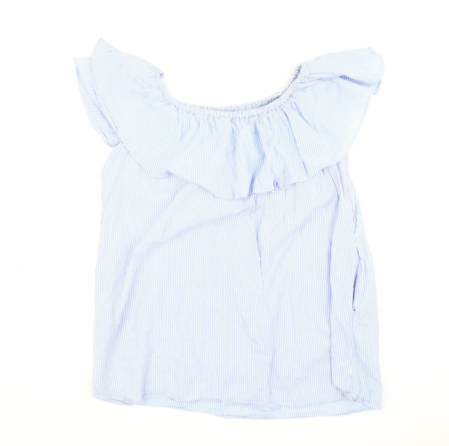 Zara Blue Striped Off-Shoulder Ruffle Blouse