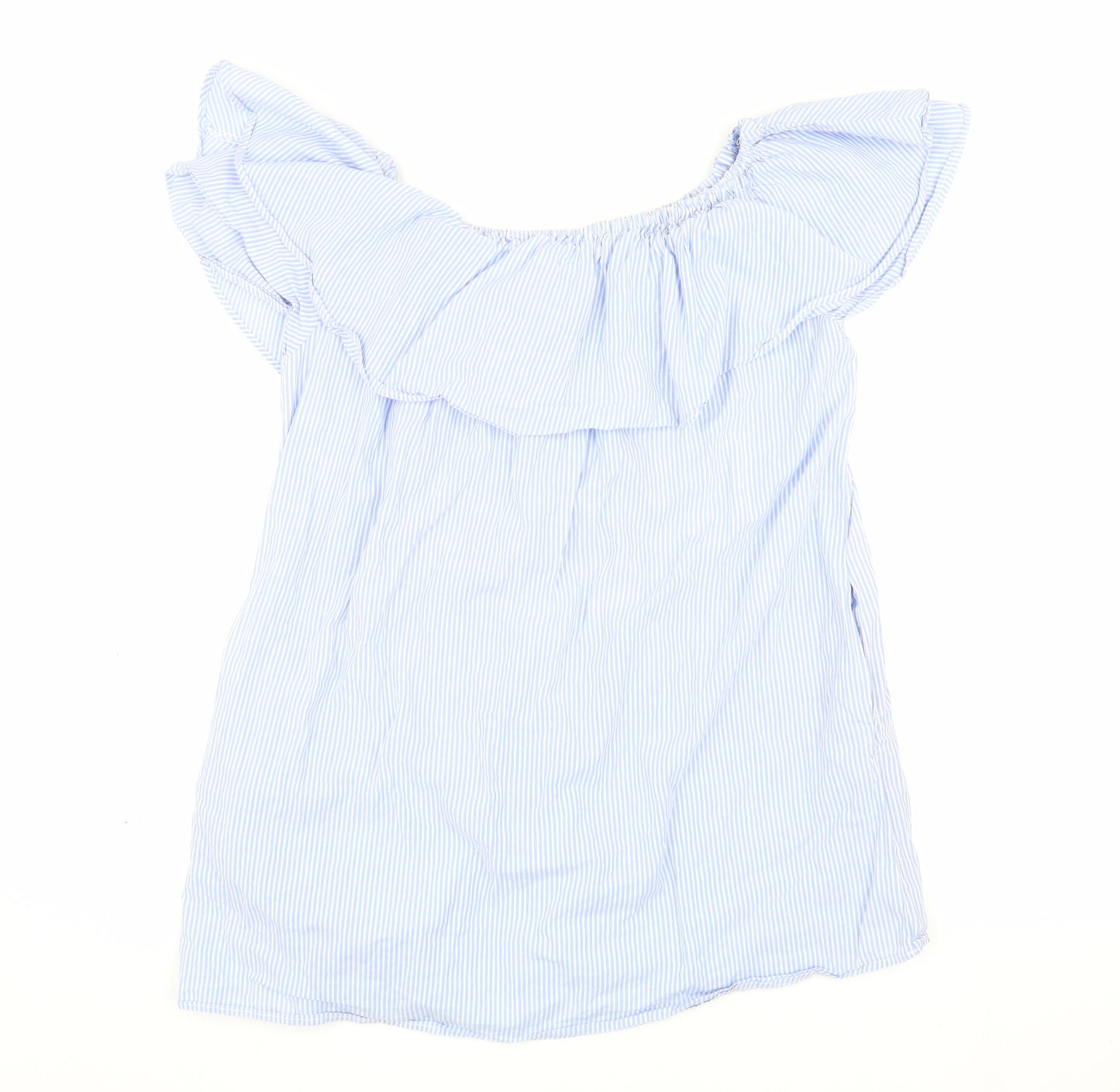 Zara Blue Striped Off-Shoulder Ruffle Blouse