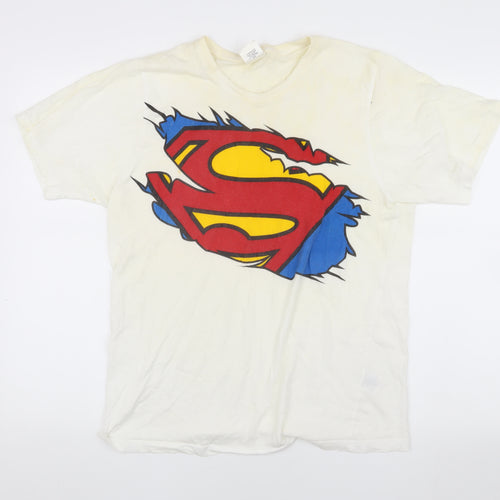 Superman Comic T-Shirt Men White S Crew Neck