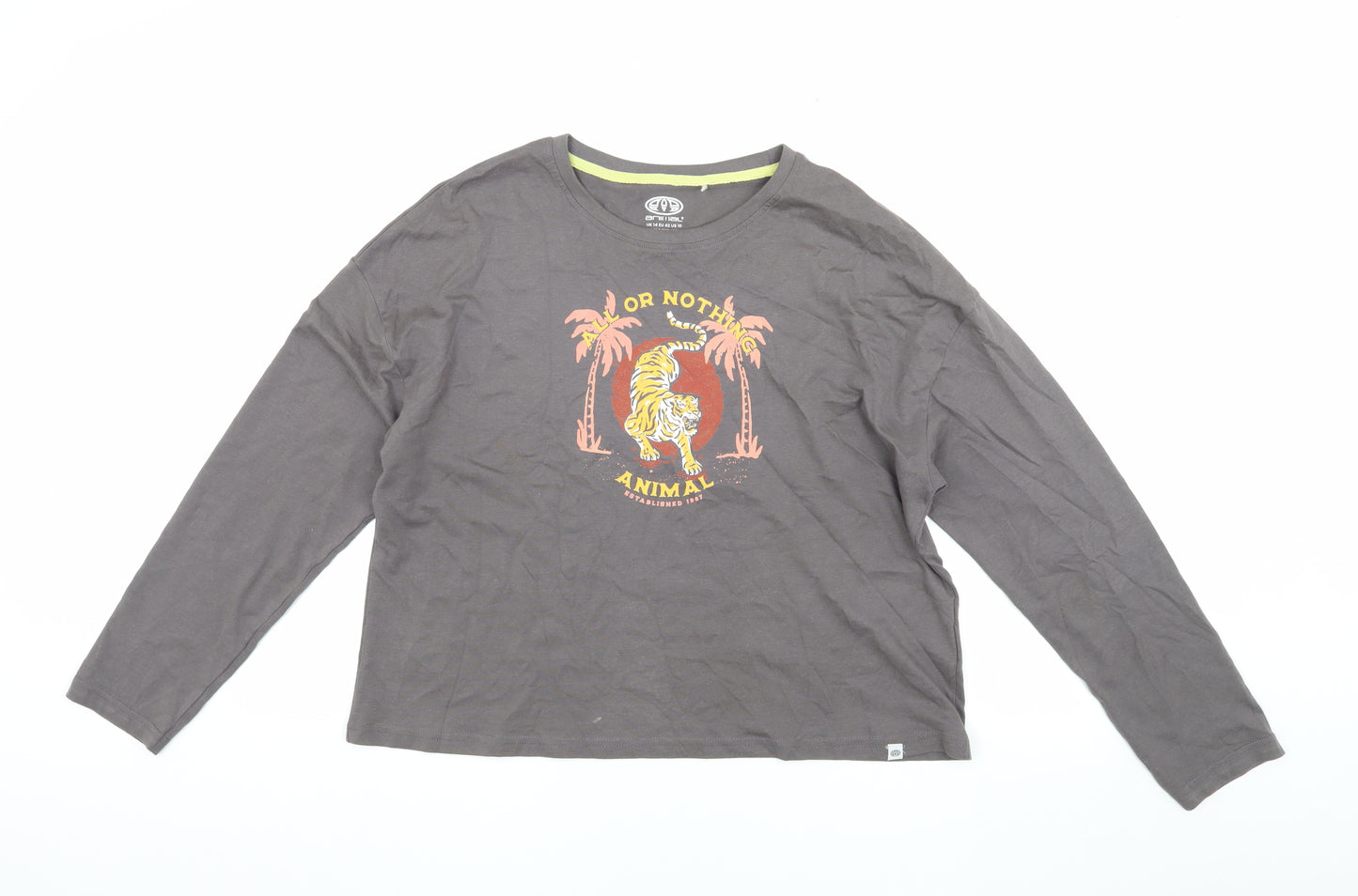 Animal Unisex Grey T-Shirt Size 14 Long Sleeve
