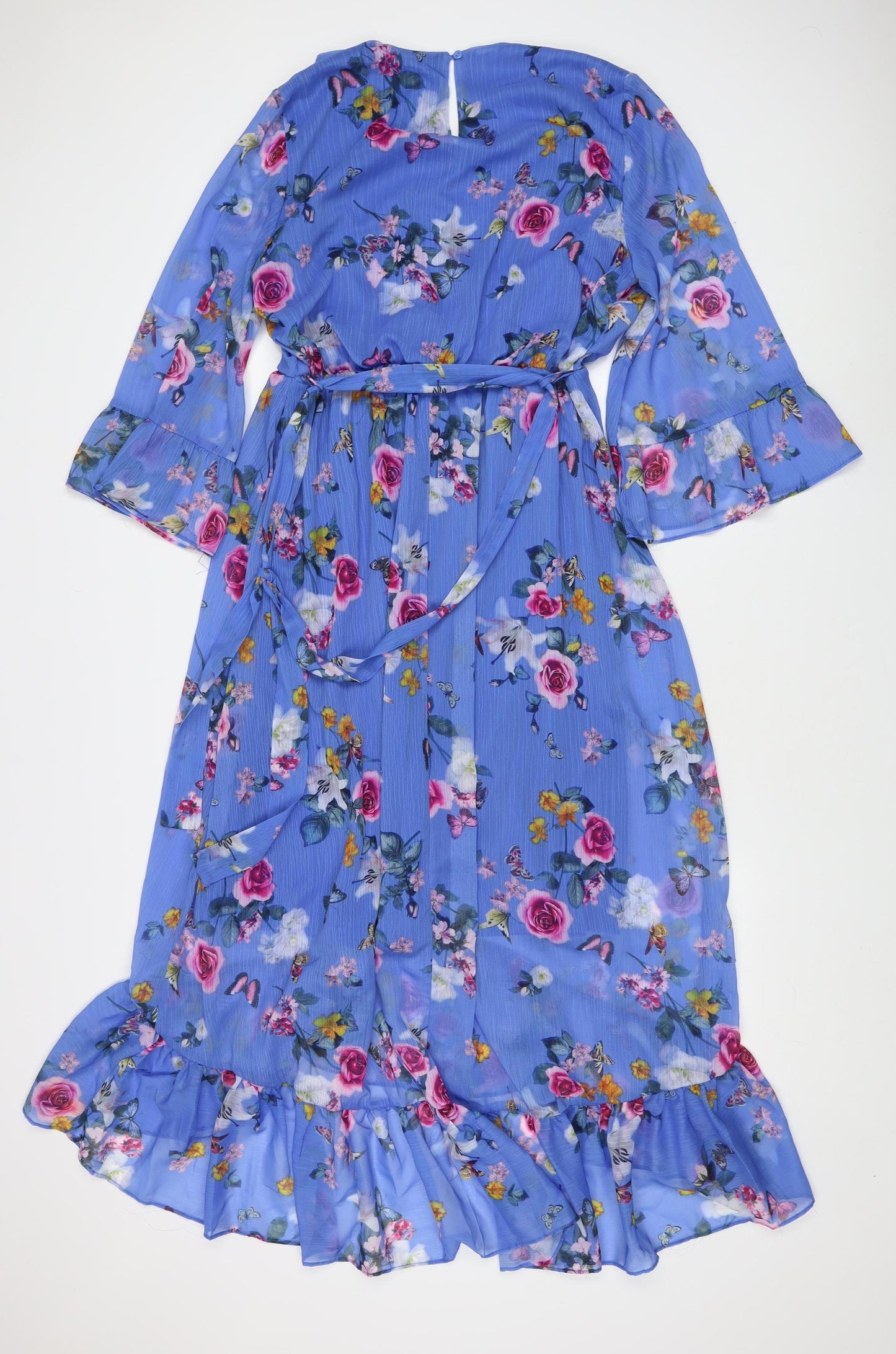 Women's Blue Floral Wrap Midi Dress - Size 14