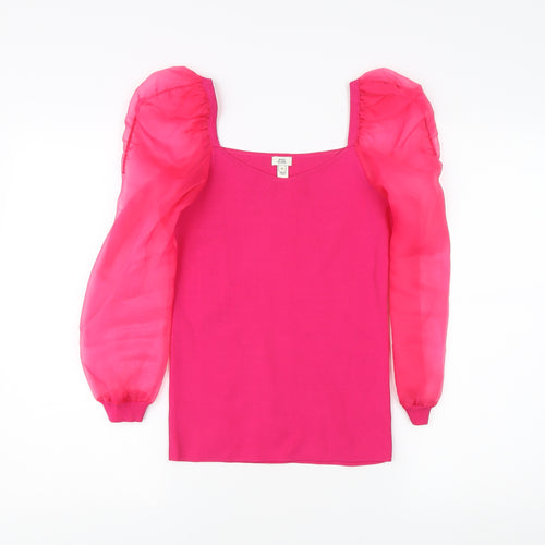 River Island Pink Puff Sleeve Blouse, Size 8 - Women