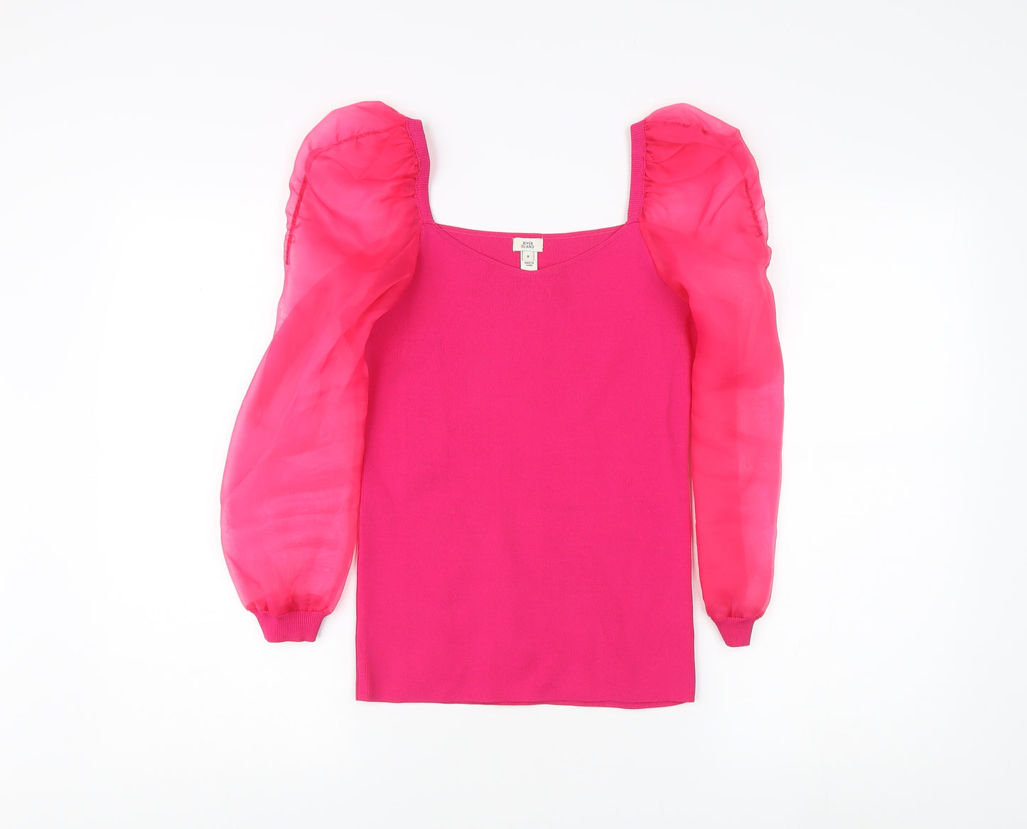 River Island Pink Puff Sleeve Blouse, Size 8 - Women