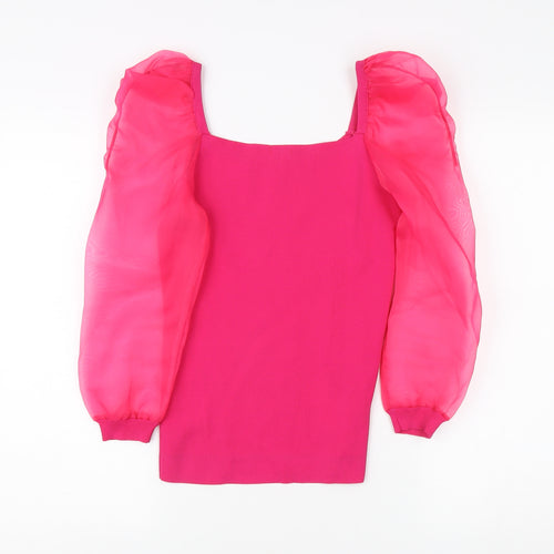River Island Pink Puff Sleeve Blouse, Size 8 - Women