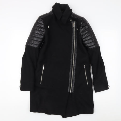 Mango Women's Black XS Motorcycle Coat, Modern Style
