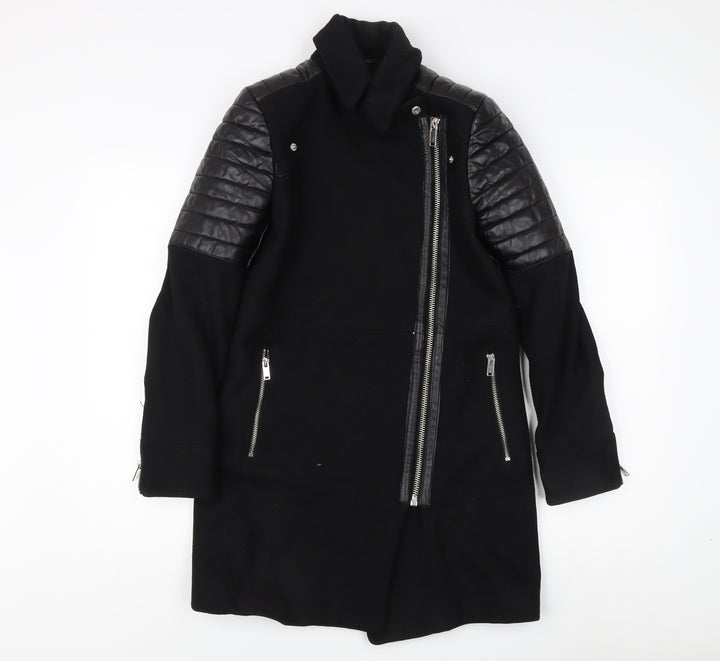 Mango Women's Black XS Motorcycle Coat, Modern Style