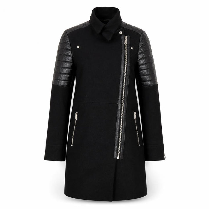 Mango Women's Black XS Motorcycle Coat, Modern Style