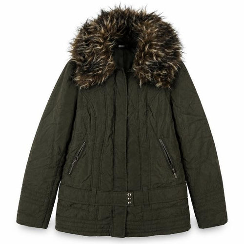 M&Co Women's Green Parka Jacket Size 10 Fur Trim Casual