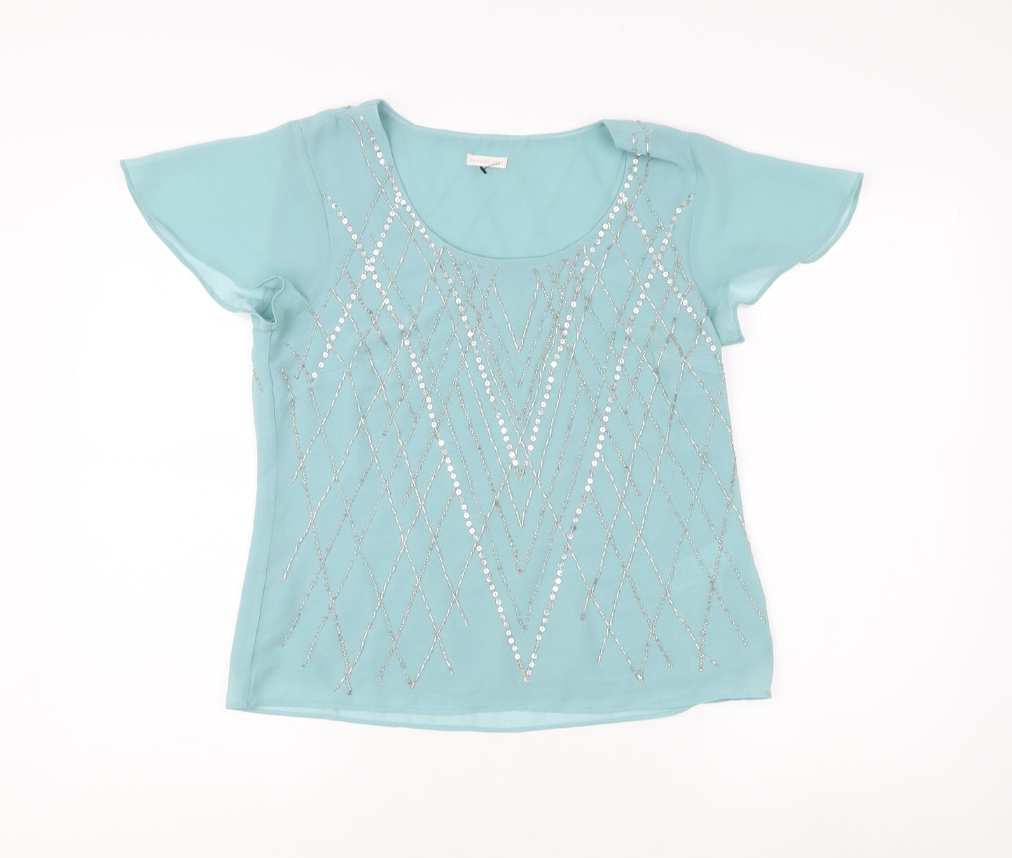 Jacques Vert Blue Sequin Blouse Women Size 10