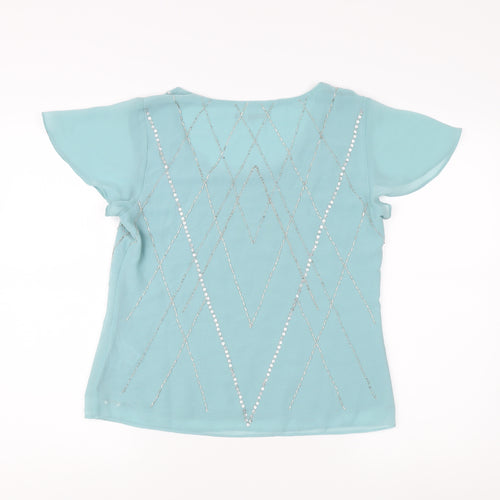 Jacques Vert Blue Sequin Blouse Women Size 10