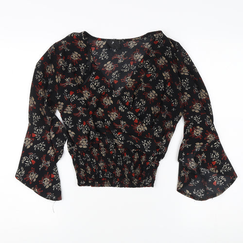 AX Paris Women’s Black Floral Bell Sleeve Blouse Size 10