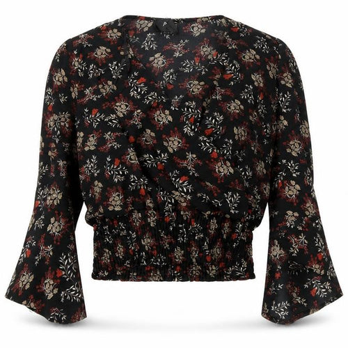 AX Paris Women’s Black Floral Bell Sleeve Blouse Size 10