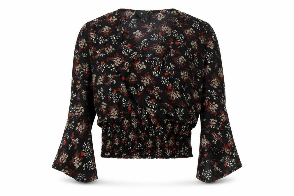 AX Paris Women’s Black Floral Bell Sleeve Blouse Size 10