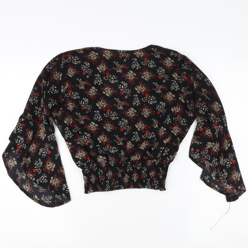AX Paris Women’s Black Floral Bell Sleeve Blouse Size 10