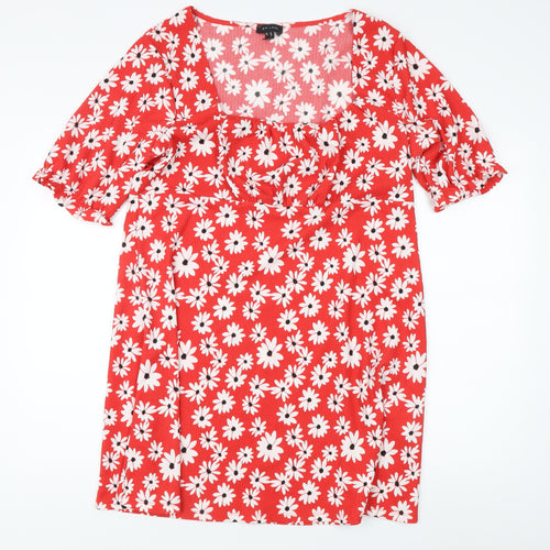 New Look Women's Red Floral Dress, Size 18, Sweetheart Neckline